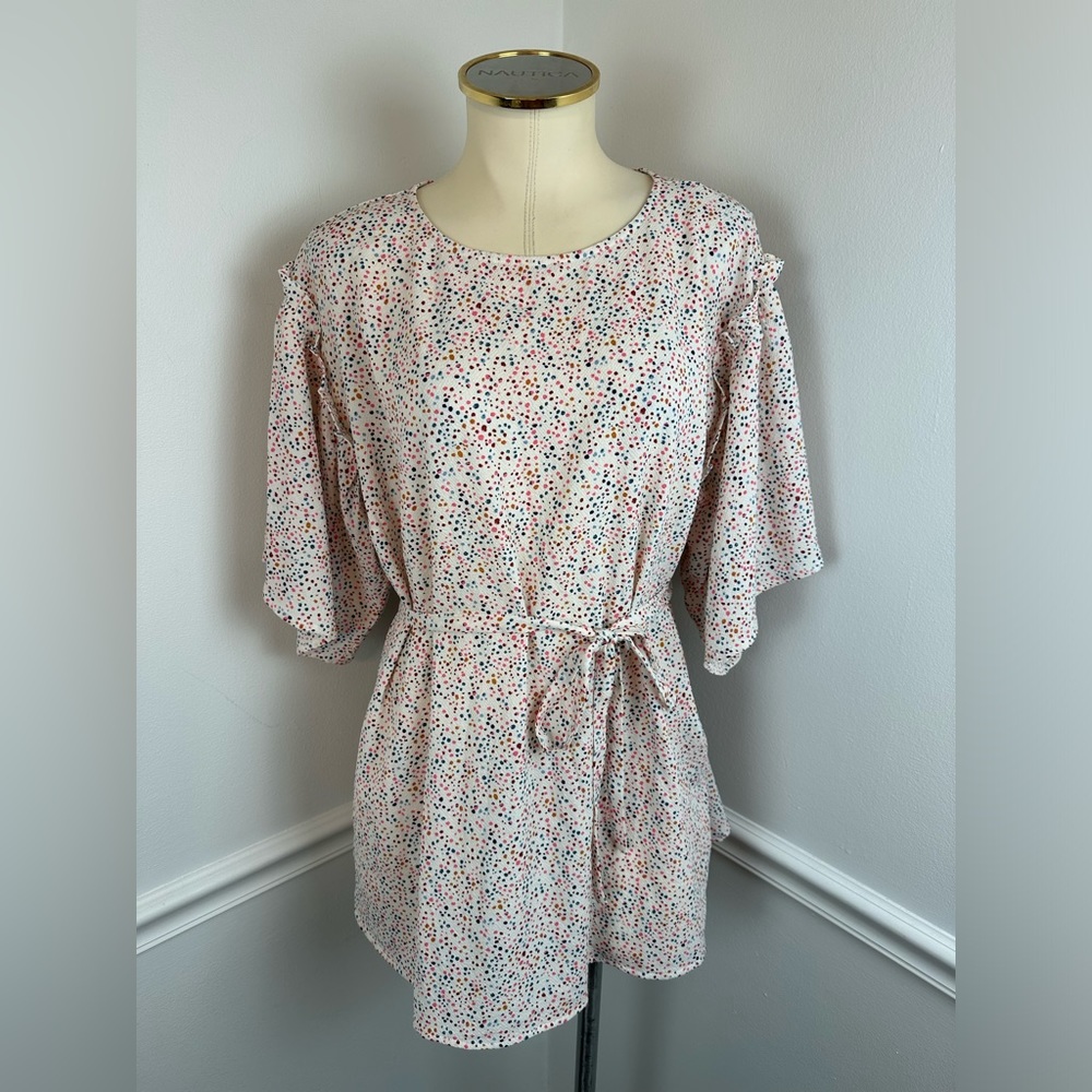 MOTHERHOOD MATERNITY White & Multicolor Blouse With Waist Tie | Size Medium - Picture 4 of 16